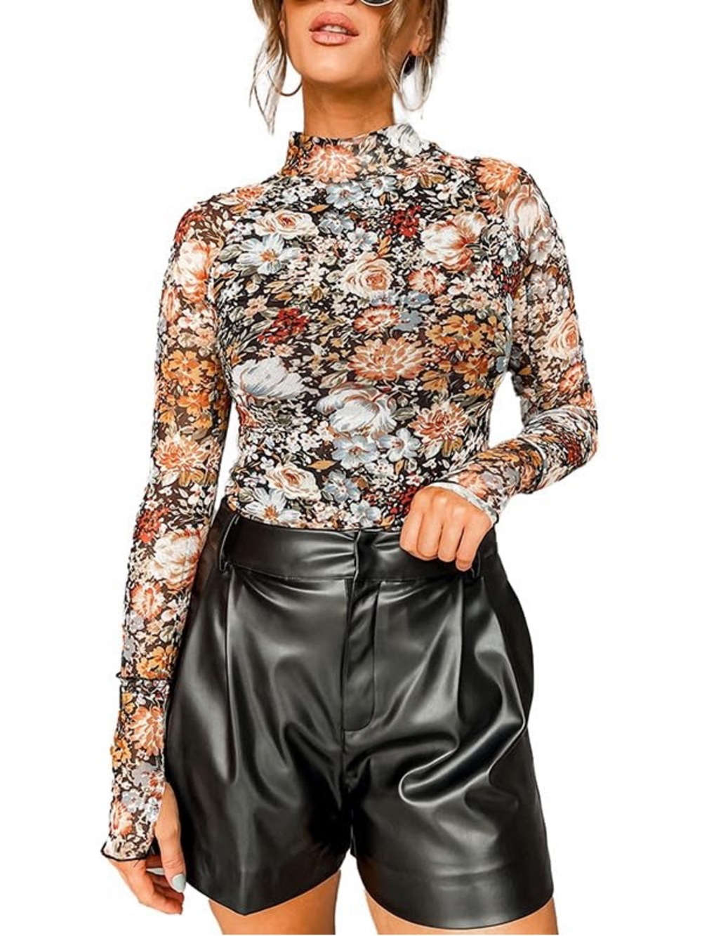Soaked in Luxury Floral Mock Neck Long-Sleeve Mesh Top